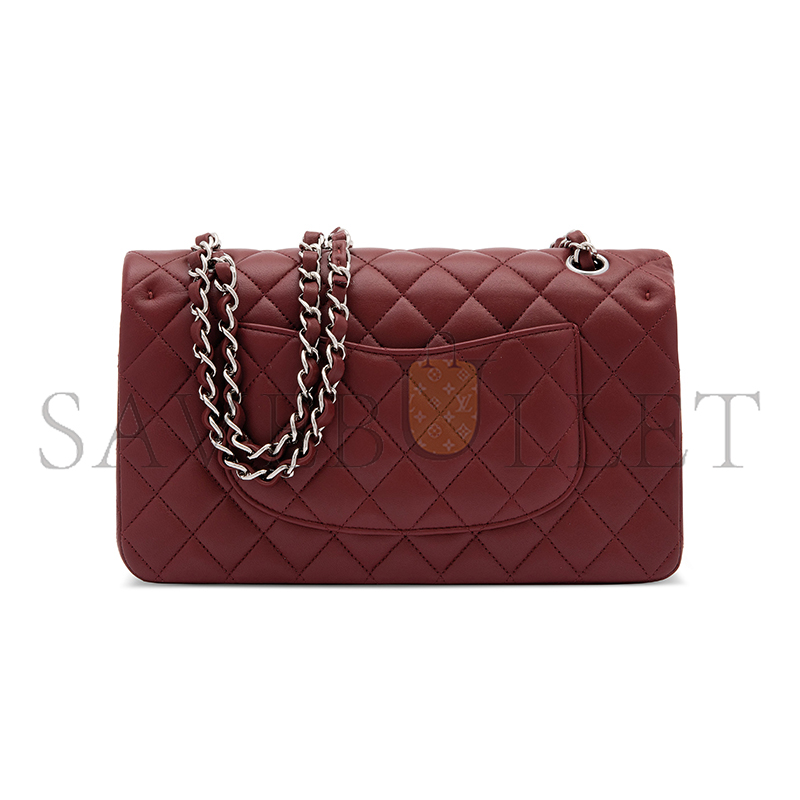 Ch*el master medium classic flap bag with silver hardware burgundy a01112 (25*16*8cm)